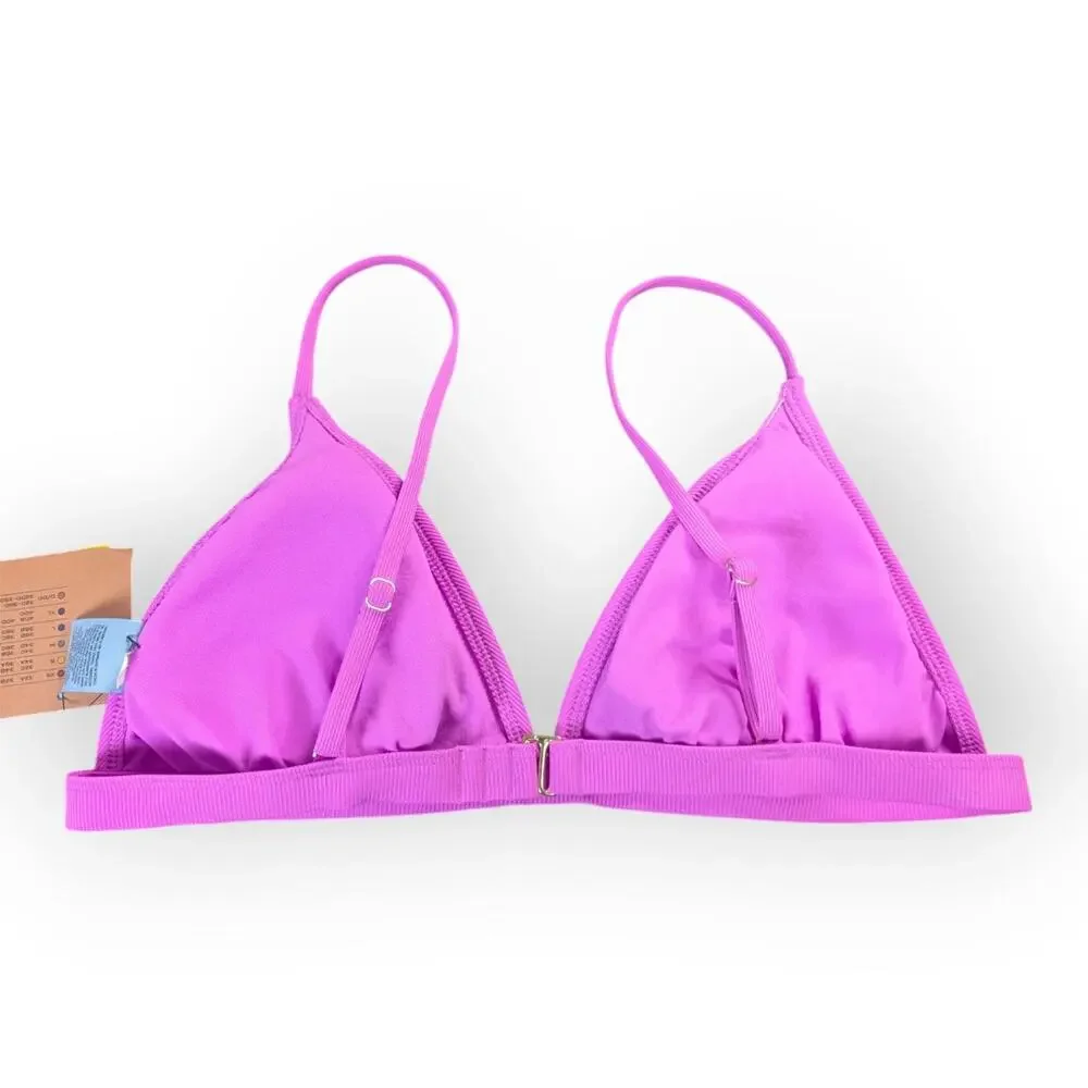 Shade and Shore Pink Ribbed Sporty Beach Triangle Bikini Top Size Large